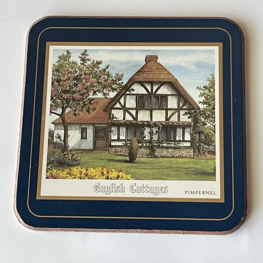 Vintage Pimpernel English Cottages Coaster Set of 6 Cork Backed Made In England